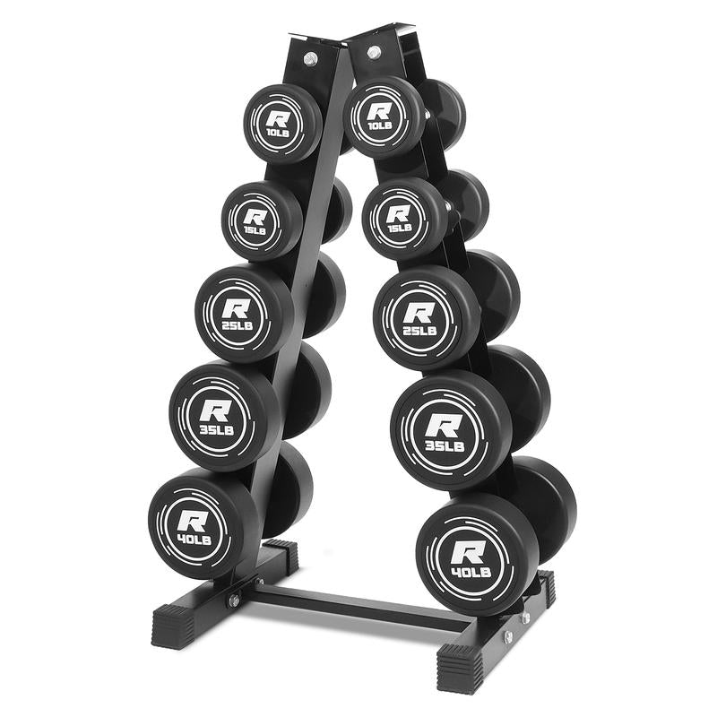 RITFIT Pvc-Coated round Head Dumbbells Set with A-Frame Rack for Home Gym Equipment & Workout Exercises