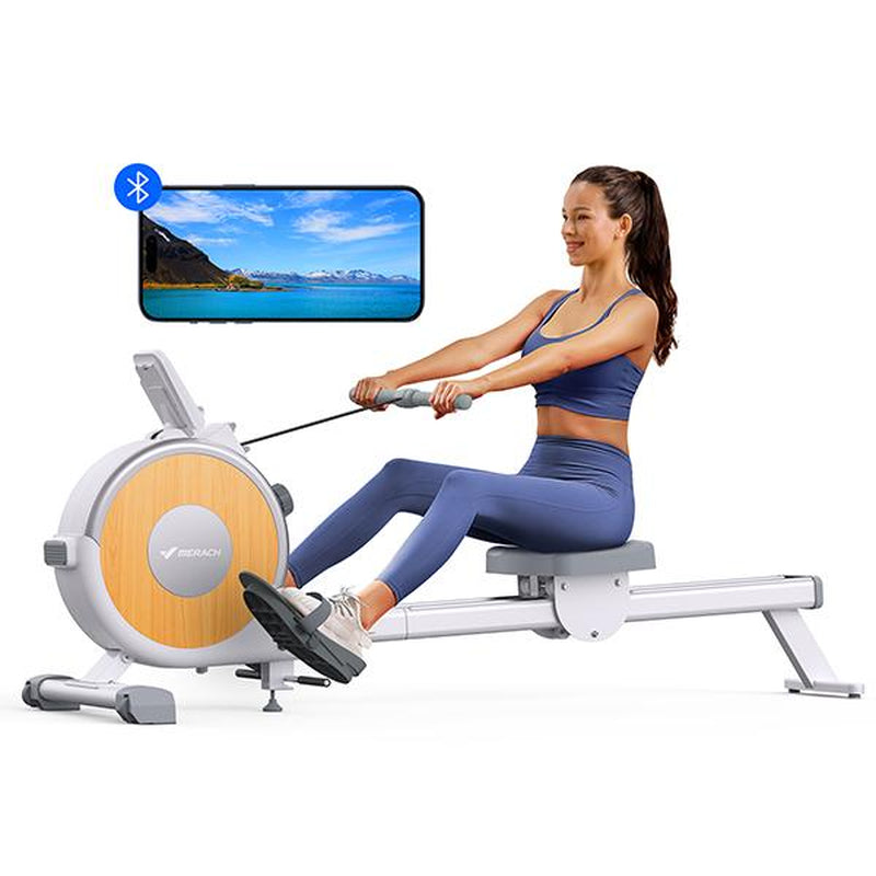 Merach Rowing Machine, Magnetic Rower Machine for Home, 16 Levels of Quiet Resistance, Dual Slide Rail with Max 350Lb Weight Capacity, App Compatible