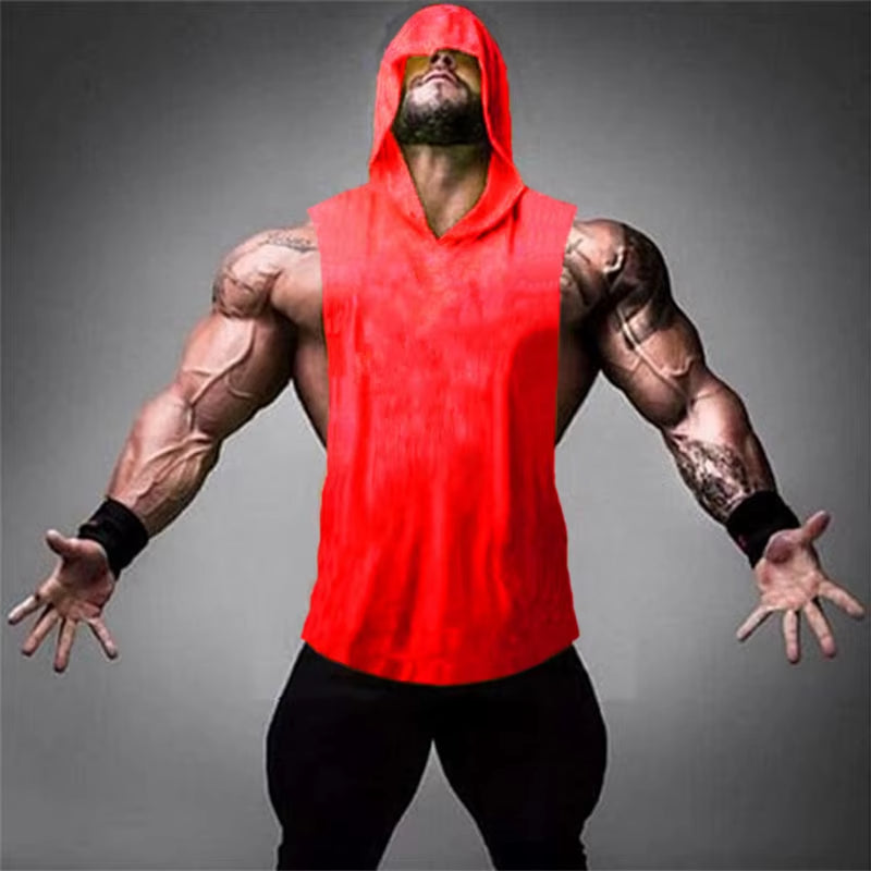 Plain Bodybuilding Hooded Tank Top Men Gym Clothing Cotton Sleeveless Sweatshirt Fitness Vest Workout Sportswear Tops Tees