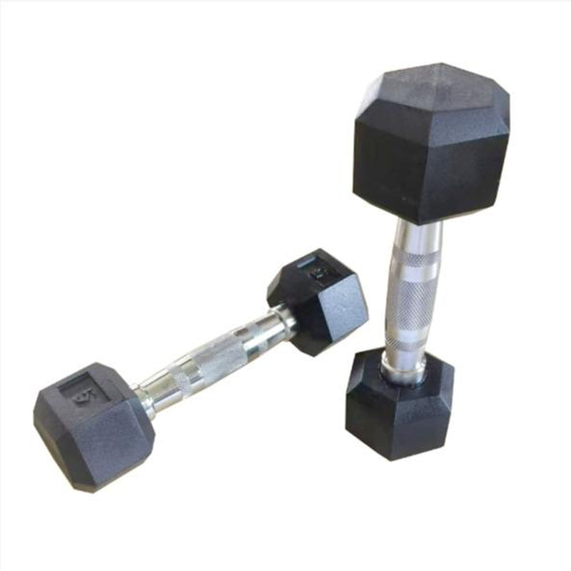 2Piece HDRS Rubber Coated Solid Cast Iron Dumbbell with Contoured Chrome Handle, Hexagon Head
