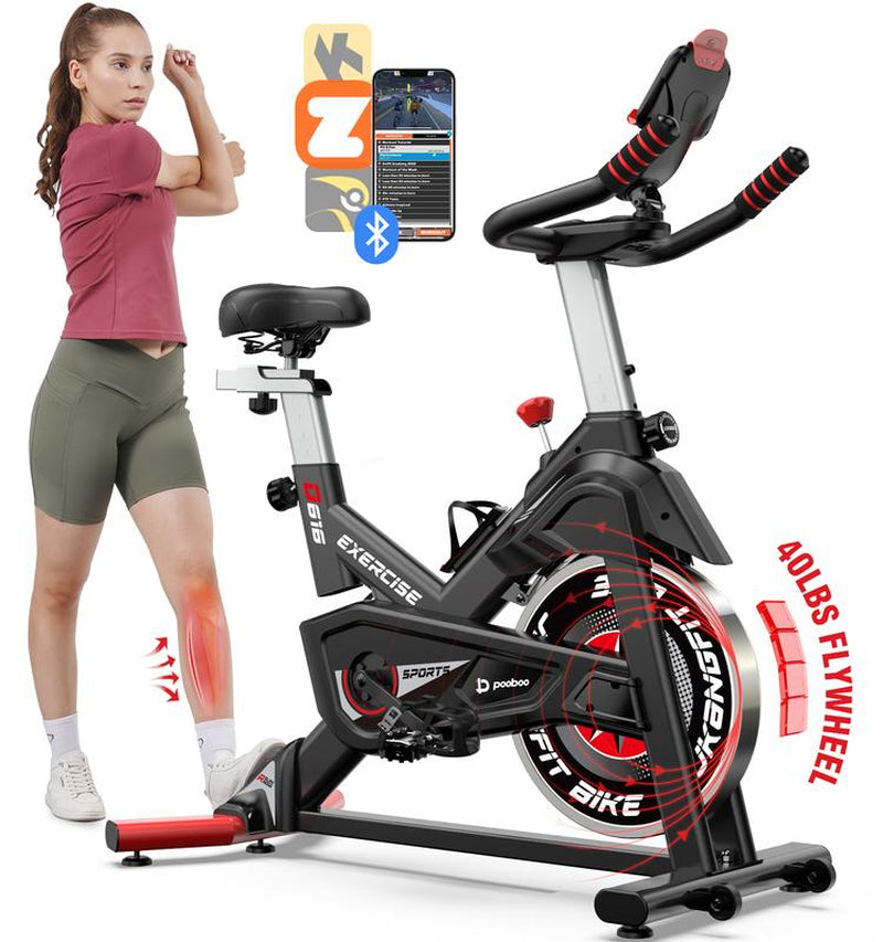 Pooboo Exercise Bike Newest Bluetooth Stationary Fitness Cycle Magnetic Resistance Cycling Indoor Home Workout Comes with Ipad Holder Silent Belt 40 Lbs Flywheel 350 Lbs Weight Capacity Adjustable