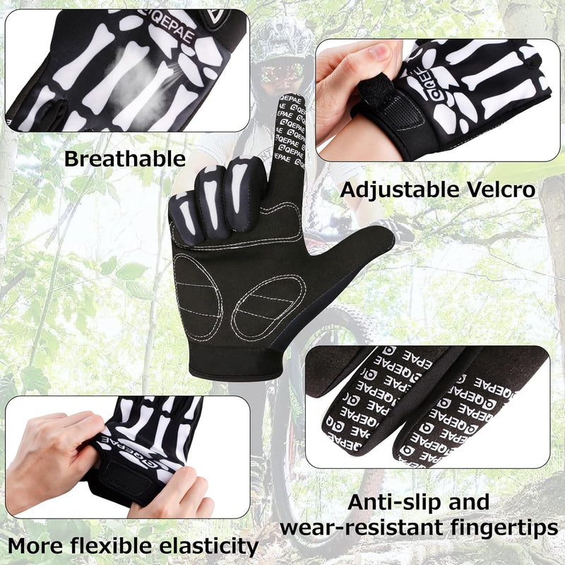 Skeleton Gloves Adjustable Lightweight Racing Skull Sports Work Bone Gloves Anti-Slip Breathable for Men & Women Motorcycle, Cycling, Biking, Workout