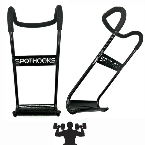 SPOT HOOKS Dumbbell Spotter Hooks Barbell Attachment for Chest and Shoulder Bench Press 220Lb Capacity Each No Bulky Wrap Straps Solid Steel Construction
