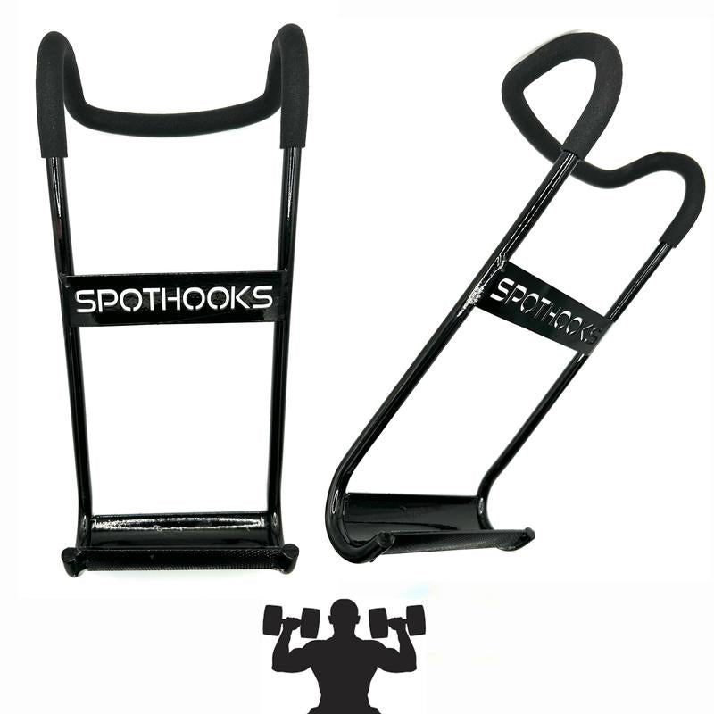SPOT HOOKS Dumbbell Spotter Hooks Barbell Attachment for Chest and Shoulder Bench Press 220Lb Capacity Each No Bulky Wrap Straps Solid Steel Construction