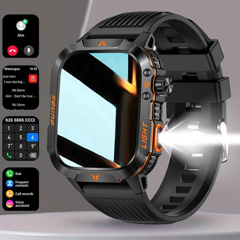 New Men'S Outdoor Sports Smart Watch 2.01 Inch, Wireless Call, LED Flashlight, Mobile Phone Synchronization Information, IP68 Waterproof, 100+ Sports Mode, One-Button Connection, Mobile Phone Full System Connection, Outdoor Sports Preferred Wearable