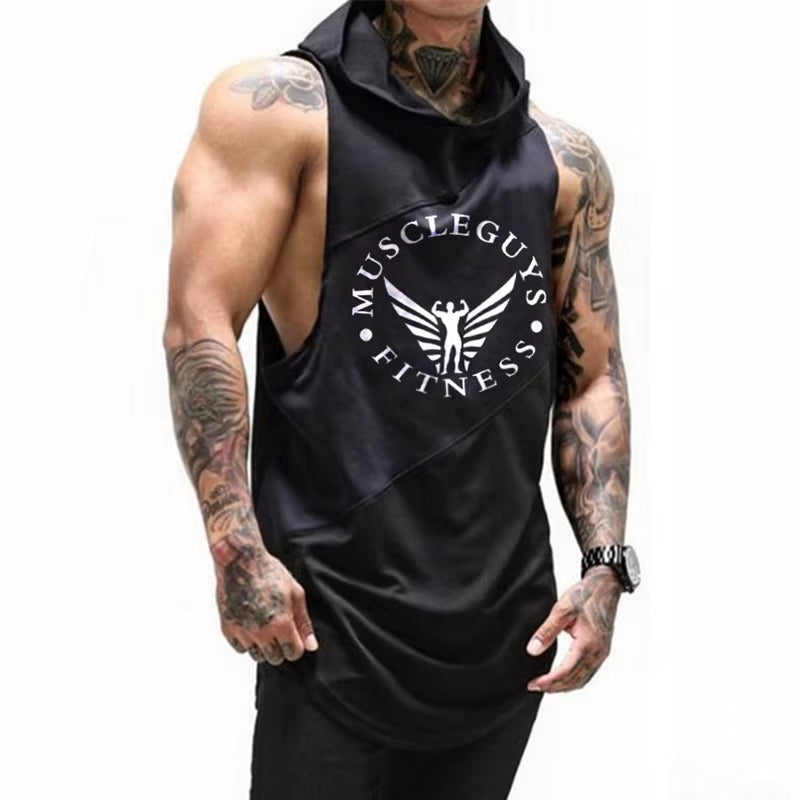 Muscle Guys Brand Bodybuilding Stringer Tank Tops Hoodies Tanktops Fitness Men Gym Clothing Sleeveless Shirts with Hoodie