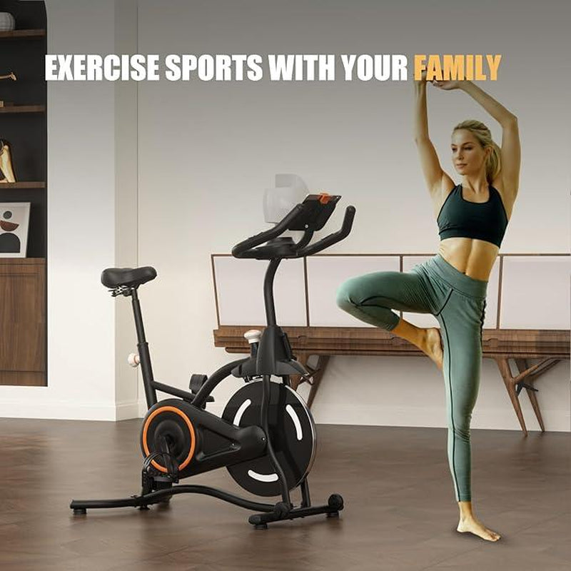 Outdoorfun SMART QUEEN Exercise Bike Stationary Bikes for Home, Adjustable Resistance & Comfortable Seat Workout Bike, Quiet Indoor Cycling Bike with Digital Monitor, Phone Holder