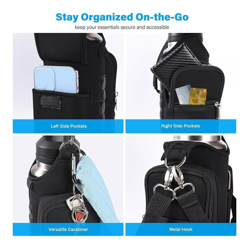 Gym Water Bottle Holder, 1 Count Gym Water Bottle Carrier with Phone Pocket, Portable Water Bottle Storage Bag with Magnets & Shoulder Strap for Indoor & Outdoor