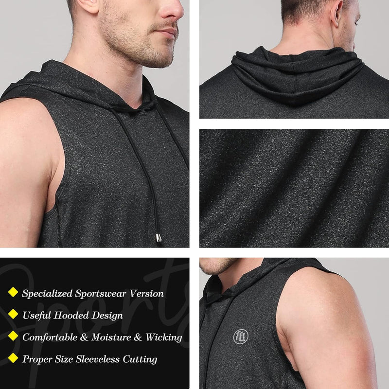 Men'S Dry Fit Workout Athletic Tank Tops with Hoodie, Performance Sleeveless Vest Gym Muscle Shirts 3 Pack