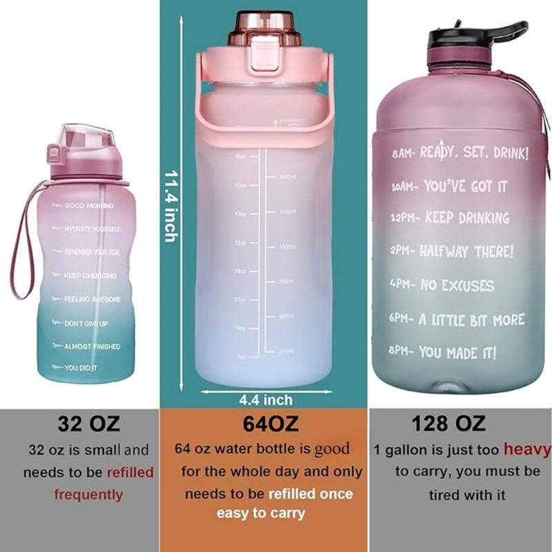 Motivational Water Bottle with Time Marker,Half Gallon Water Bottle with Straw 64 Oz/2.2L Gym Water Bottle, Achieve All-Day Hydration Spillproof