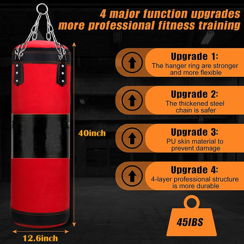 Punching Bag for Adults,Men,Women,Kids, Hanging Punching Bag with Boxing Gloves, Chains, Wristband, Heavy Boxing Bag for Training, Karate, Kickboxing, Muay Thai -Unfilled (Red)