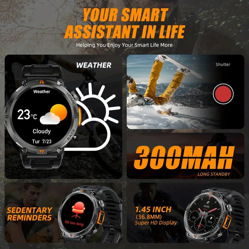 Sports Smart Watch for Men: LED Lighting, Answer/Make Calls, Outdoor Sports Watch, Fitness Tracker, Pedometer & More Android Devices Mobile Phone