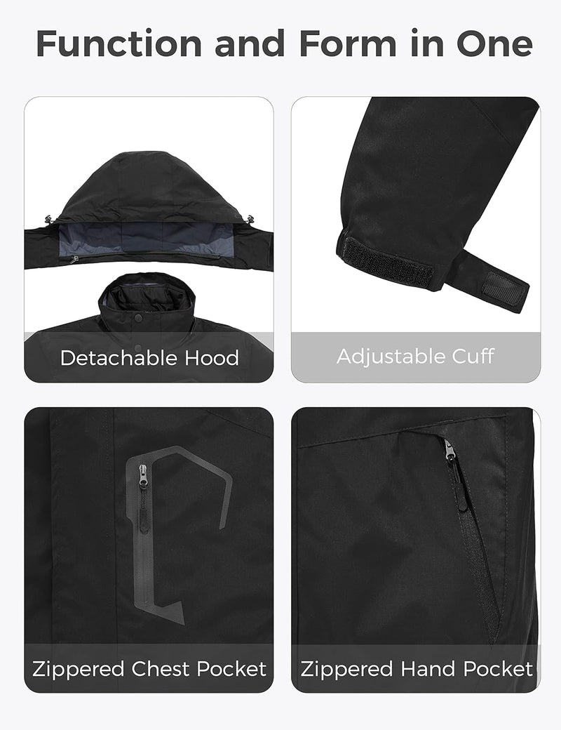 Men'S Waterproof 3-In-1 Ski Jacket Warm Winter Snow Coat Windproof Rain Jackets Snowboarding Jackets