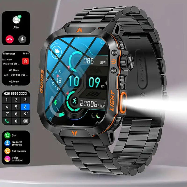 New Men'S Outdoor Sports Smart Watch 2.01 Inch, Wireless Call, LED Flashlight, Mobile Phone Synchronization Information, IP68 Waterproof, 100+ Sports Mode, One-Button Connection, Mobile Phone Full System Connection, Outdoor Sports Preferred Wearable