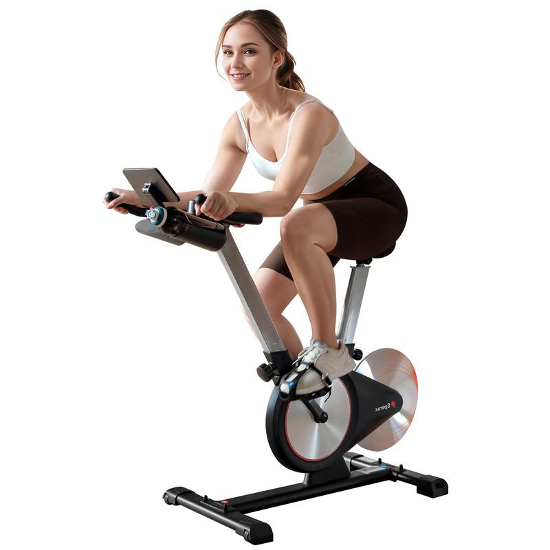 Roll over Image to Zoom in Exercise Bike, Stationary Bikes for Home Gym,Workout Bike with Belt Drive, Indoor Cycling Bike with Digital Display & Comfortable Seat Cushion