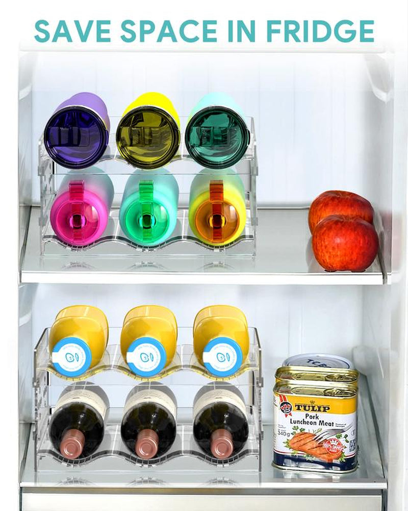 [New Deal] Water Bottle Organizer – 4-Pack Stackable Cup Holder for Cabinet, Countertop, Pantry, Fridge; Free-Standing Tumbler Storage Rack, Multicolor