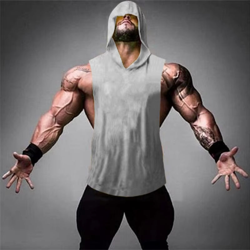 Plain Bodybuilding Hooded Tank Top Men Gym Clothing Cotton Sleeveless Sweatshirt Fitness Vest Workout Sportswear Tops Tees