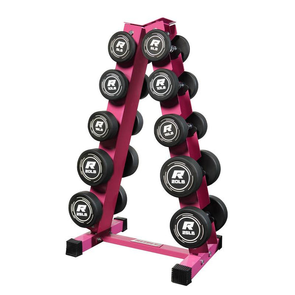 RITFIT Pvc-Coated round Head Dumbbells Set with A-Frame Rack for Home Gym Equipment & Workout Exercises