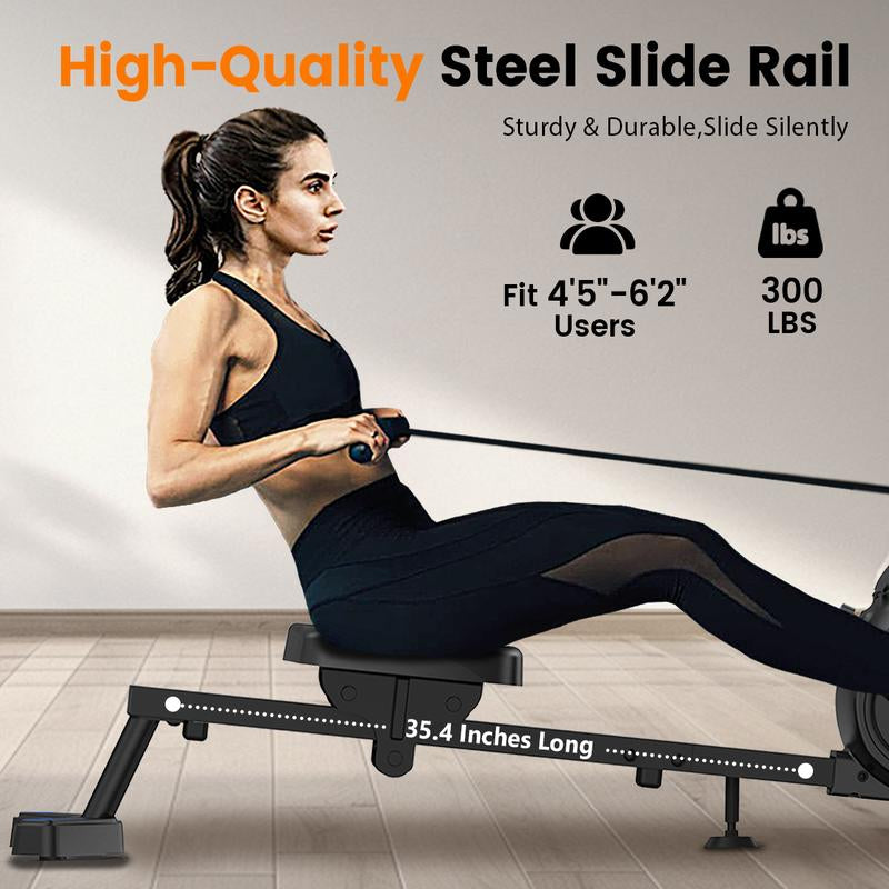 [WELLFIT] Magnetic Rowing Machine, Compact Upright Rower for Small Spaces, 8 Adjustable Resistance Levels, 300Lbs Capacity, Perfect for Home Workouts