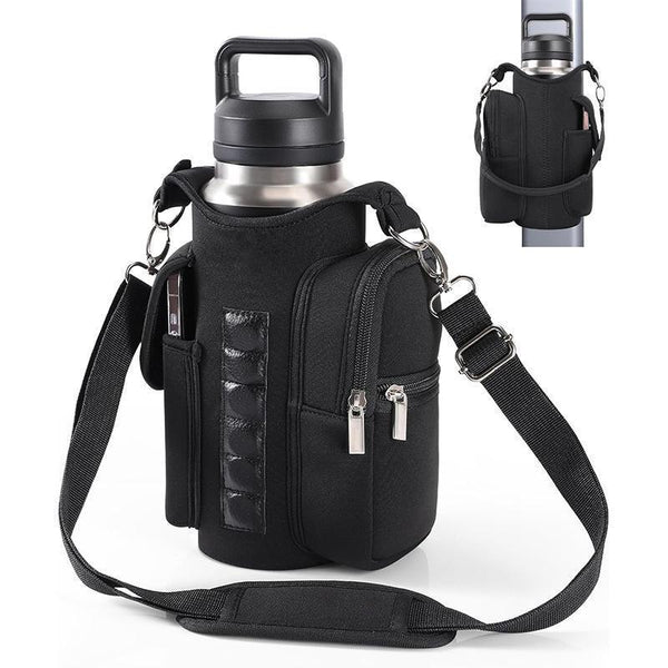 Gym Water Bottle Holder, 1 Count Gym Water Bottle Carrier with Phone Pocket, Portable Water Bottle Storage Bag with Magnets & Shoulder Strap for Indoor & Outdoor