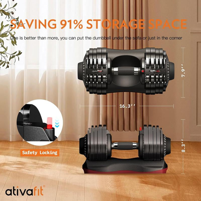 Ativafit 66LBS Adjustable Dumbbell Set | DT1166 with Anti-Slip Handle 12 in 1 Quick Dial Adjustment Weights with Safety Locking Button Space Saving Strength Training for Full Body Home Gym Workout