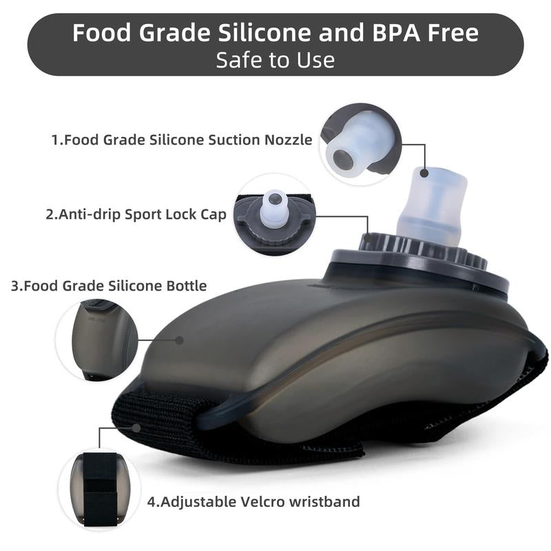 Portable Running Water Bottle Handheld, Adjustable Wrist Sports Water Bottles, Reusable Leak Proof 7 Oz Silicone Sports Water Jug for Travel Camping Rock Climbing Jogging Hiking Marathon Cycling