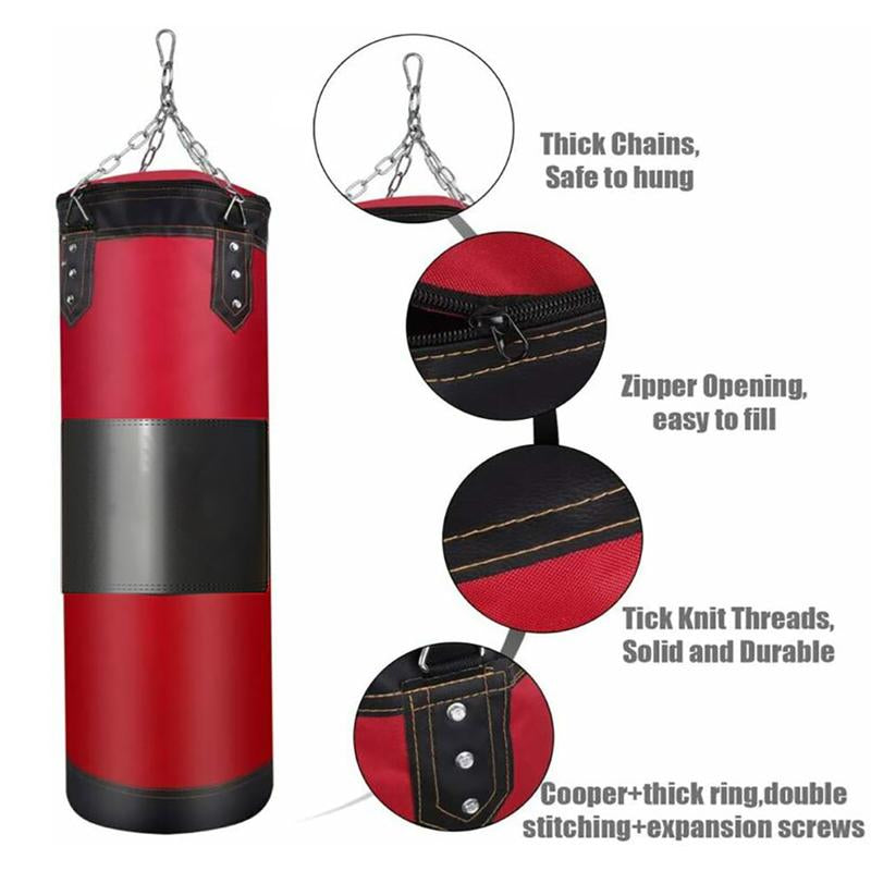 Black Hanging Punching Bag for Adults - Oxford Boxing Bag Set with Unfilled Punching Bag, 39'' Boxing Gloves & Hand Wraps - Versatile Boxing Training Equipment for Kick Boxing Karate & More