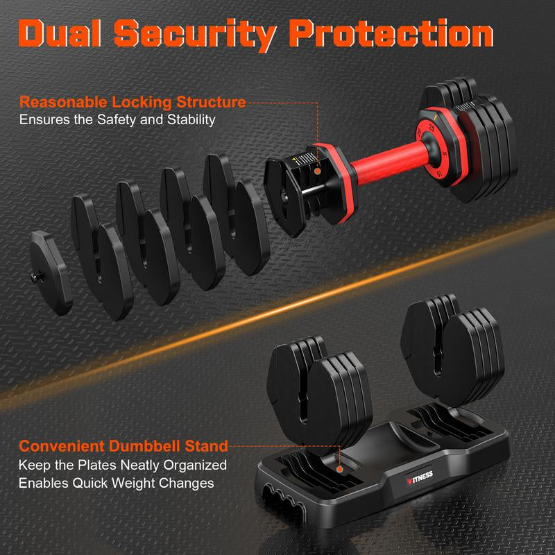 Bearbro Adjustable Dumbbells Set, 1-Sec Adjustable Weights Dumbbells Set, 5 in 1 Free Adjustable Dumbbell Set with Anti-Slip Texture Handle, Weight Set for Home Gym Suit Both Men and Women