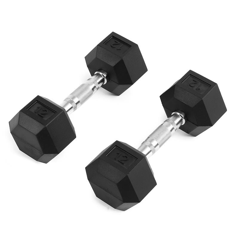 2Piece HDRS Rubber Coated Solid Cast Iron Dumbbell with Contoured Chrome Handle, Hexagon Head