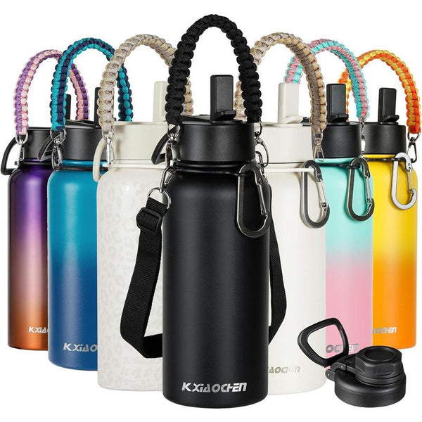 KXIAOCHEN 【2025 Upgraded】Insulated Water Bottle, Stainless Steel Water Bottle, 2 Lids(Straw Lid&Spout Lid), Wide Mouth Metal Water Bottles Keep Hot and Cold, Double Walled, Thermo Mug, Metal Canteen
