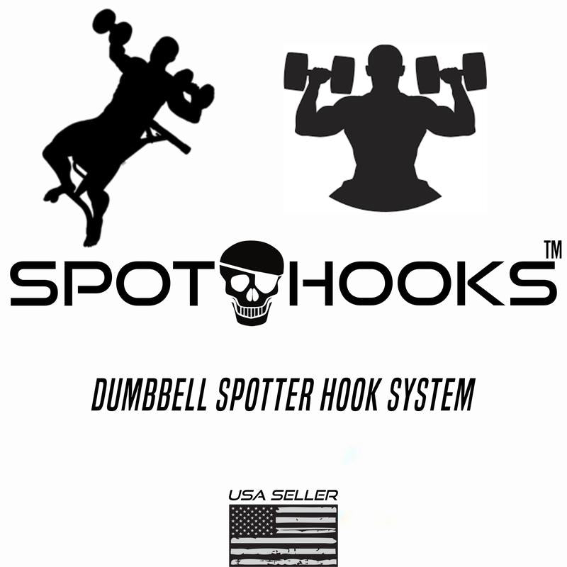 SPOT HOOKS Dumbbell Spotter Hooks Barbell Attachment for Chest and Shoulder Bench Press 220Lb Capacity Each No Bulky Wrap Straps Solid Steel Construction