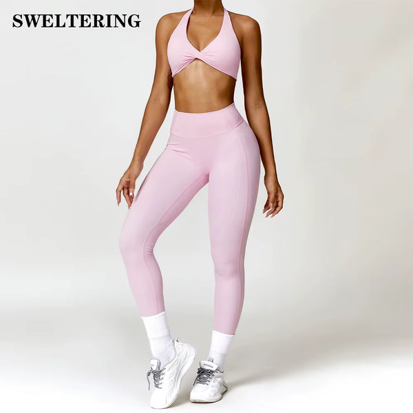 2Pcs Women Tracksuit Seamless Yoga Set Sport Suit Gym Wear Workout Clothes Gym Clothes High Waist Leggings Fitness Sports Wear