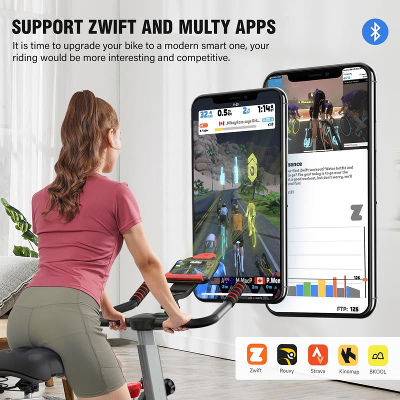 Pooboo Exercise Bike Newest Bluetooth Stationary Fitness Cycle Magnetic Resistance Cycling Indoor Home Workout Comes with Ipad Holder Silent Belt 40 Lbs Flywheel 350 Lbs Weight Capacity Adjustable