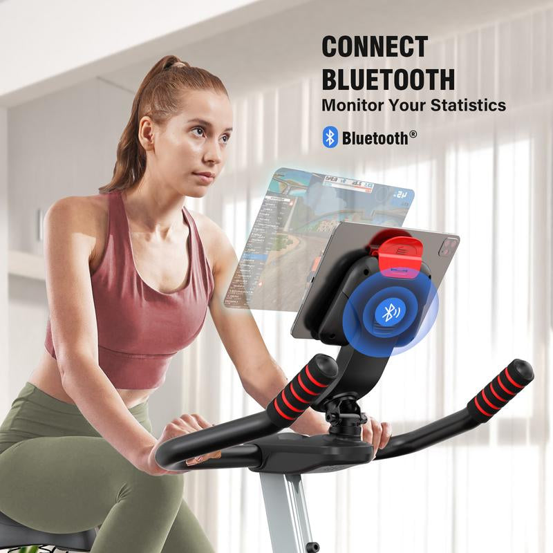 Pooboo Exercise Bike Newest Bluetooth Stationary Fitness Cycle Magnetic Resistance Cycling Indoor Home Workout Comes with Ipad Holder Silent Belt 40 Lbs Flywheel 350 Lbs Weight Capacity Adjustable