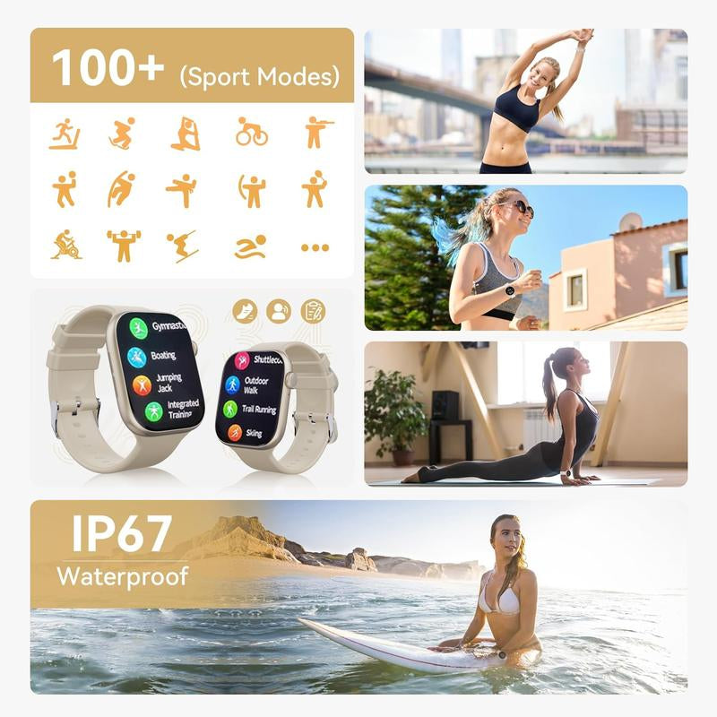 2025 New Fashion Touch Screen Smart Watch with Answer/Make Calls, Message Reminder, Multifunctional Fitness Watch with 100+ Sports Modes, DIY Watch Dials, Smart Watches for Iphone/Andriod, Activity Tracker for Men Women