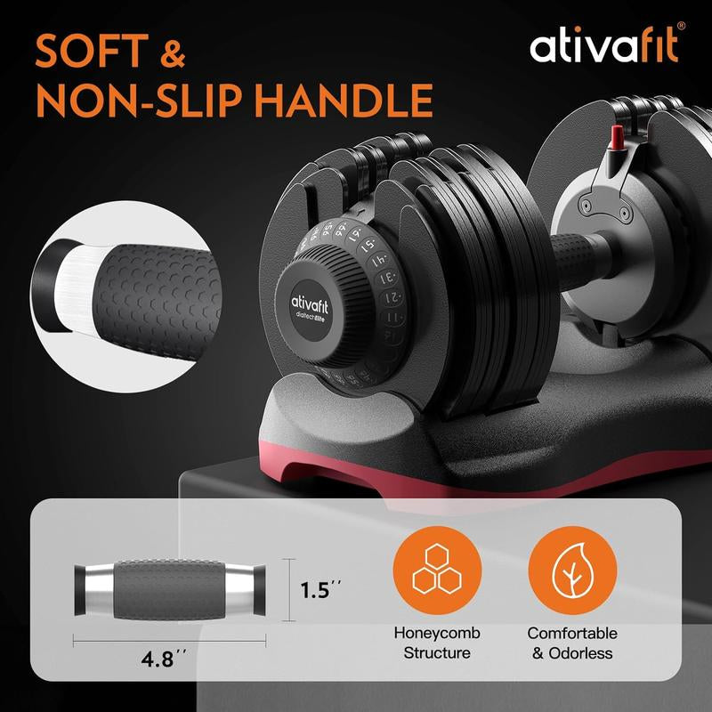Ativafit 66LBS Adjustable Dumbbell Set | DT1166 with Anti-Slip Handle 12 in 1 Quick Dial Adjustment Weights with Safety Locking Button Space Saving Strength Training for Full Body Home Gym Workout
