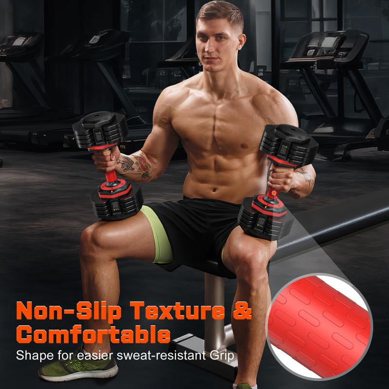 Bearbro Adjustable Dumbbells Set, 1-Sec Adjustable Weights Dumbbells Set, 5 in 1 Free Adjustable Dumbbell Set with Anti-Slip Texture Handle, Weight Set for Home Gym Suit Both Men and Women