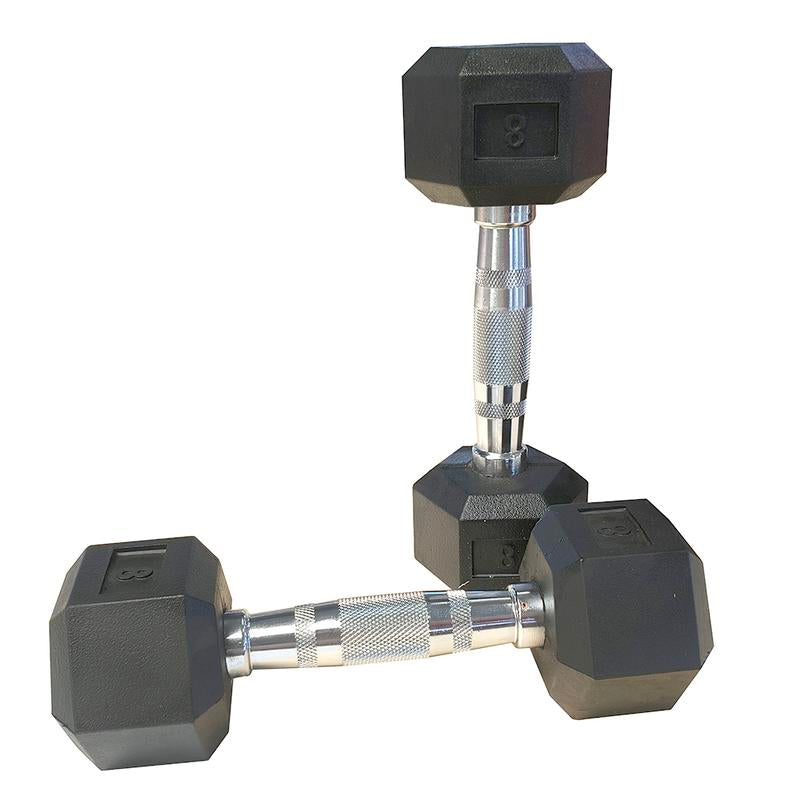 2Piece HDRS Rubber Coated Solid Cast Iron Dumbbell with Contoured Chrome Handle, Hexagon Head