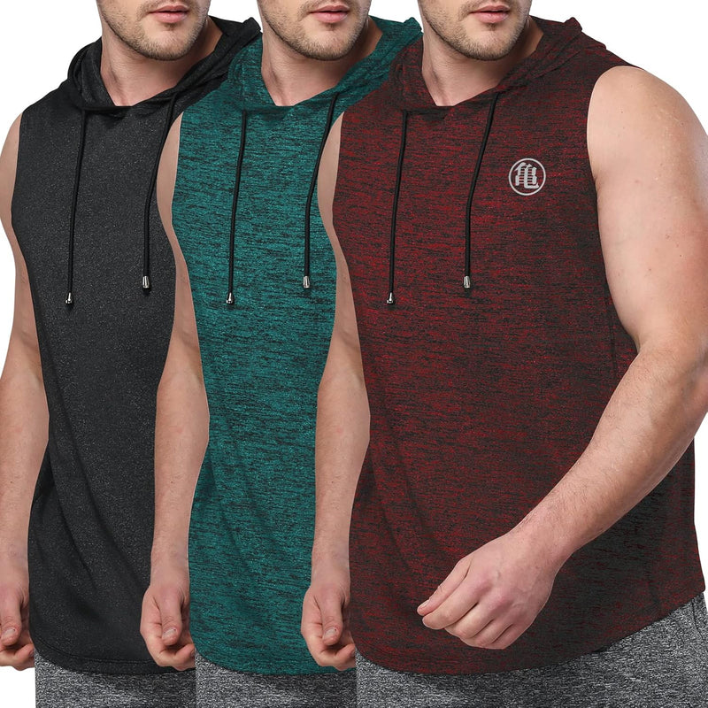 Men'S Dry Fit Workout Athletic Tank Tops with Hoodie, Performance Sleeveless Vest Gym Muscle Shirts 3 Pack