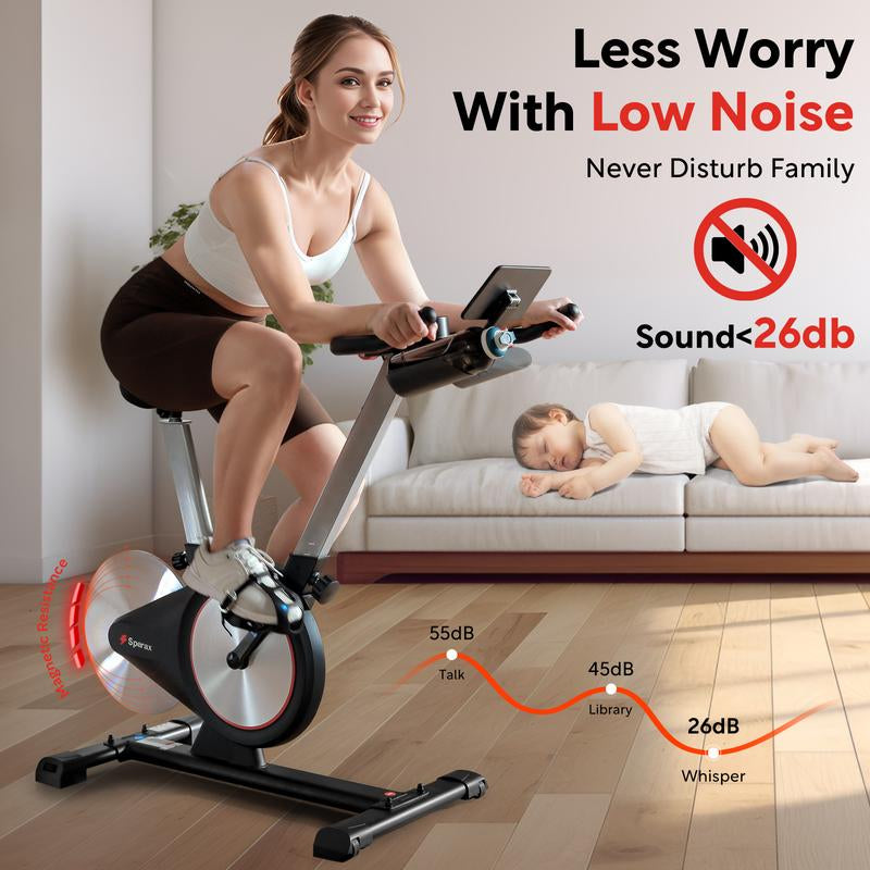 Roll over Image to Zoom in Exercise Bike, Stationary Bikes for Home Gym,Workout Bike with Belt Drive, Indoor Cycling Bike with Digital Display & Comfortable Seat Cushion
