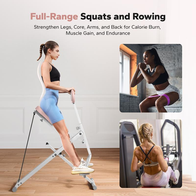 Squat Machine Glutes Workout Adjustable Resistance Foldable Exercise Equipment Leg Exercise Machine, Fathersdaygift with 350Lbs Weight Capacity, Rowing Machine, Outdoorfun