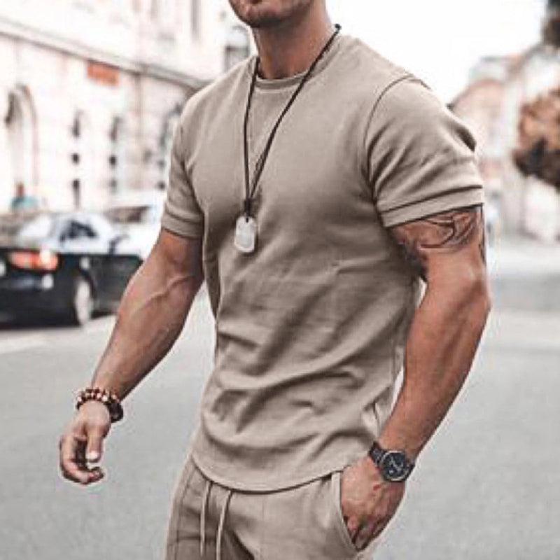Men'S Short Sleeve T-Shirt and Shorts Set Sport Casual Crew Neck Muscle Sportswear 2 Piece Tracksuit Summer Outfits