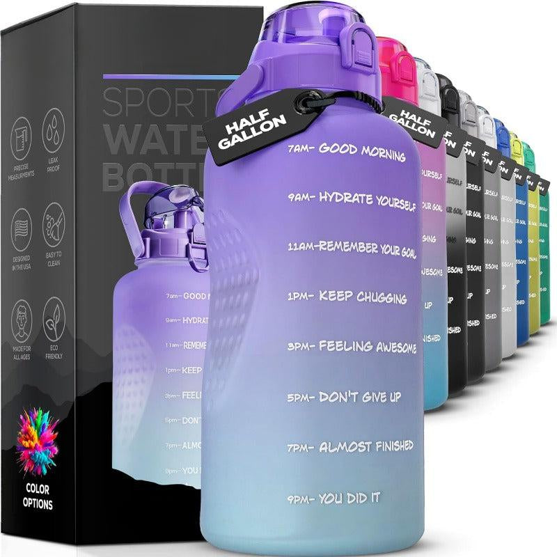 Motivational Water Bottle with Time Marker,Half Gallon Water Bottle with Straw 64 Oz/2.2L Gym Water Bottle, Achieve All-Day Hydration Spillproof