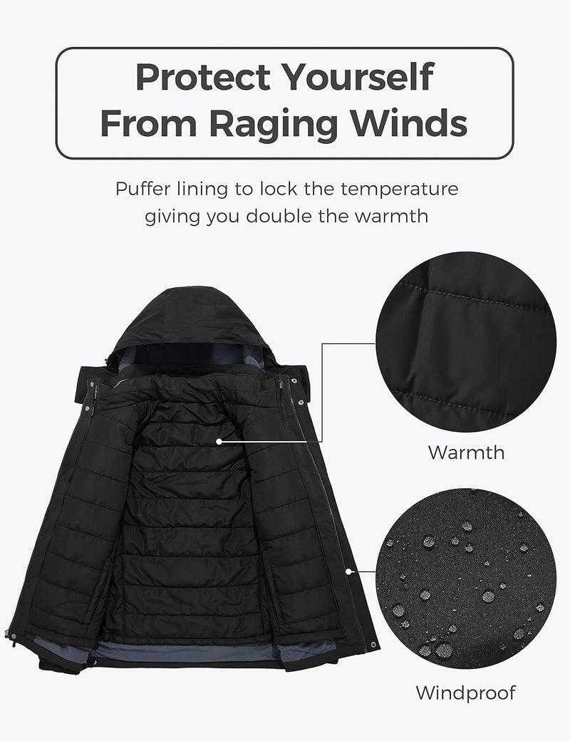 Men'S Waterproof 3-In-1 Ski Jacket Warm Winter Snow Coat Windproof Rain Jackets Snowboarding Jackets