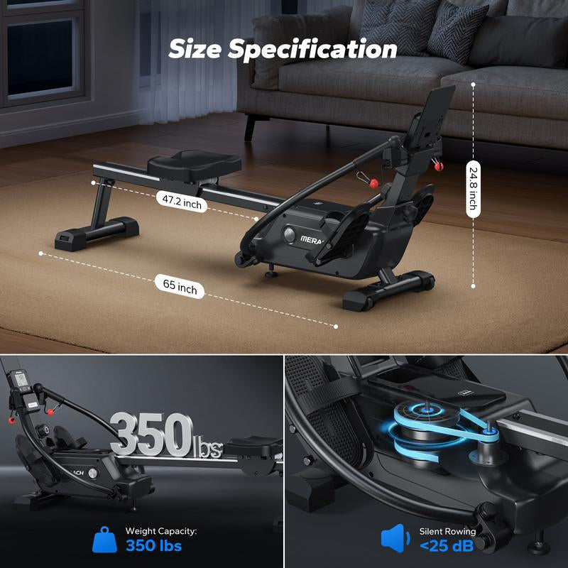Merach Sculls Rowing Machines for Home, Magnetic Rowing Machine with 16-Level, Simulate Real Row, Ultra-Quiet Rower, Compatible Ergonomic Design