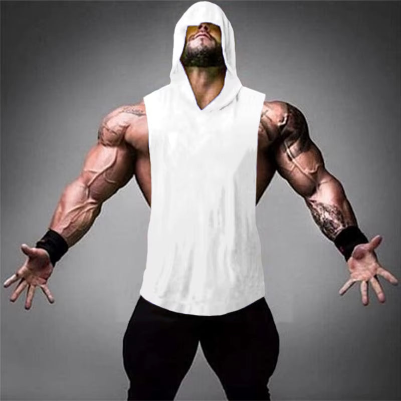 Plain Bodybuilding Hooded Tank Top Men Gym Clothing Cotton Sleeveless Sweatshirt Fitness Vest Workout Sportswear Tops Tees
