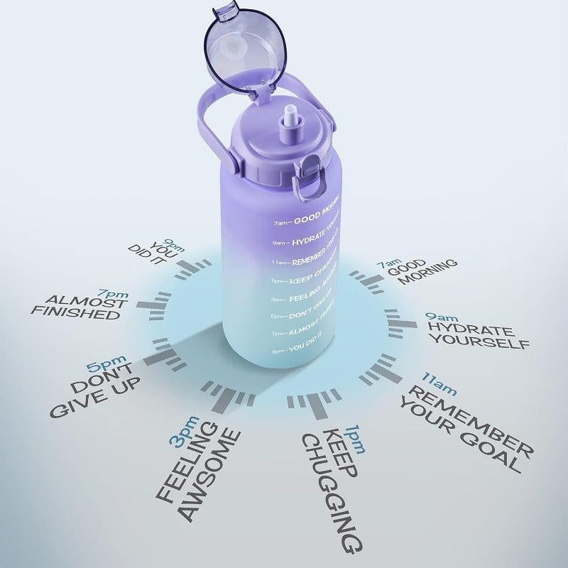 Motivational Water Bottle with Time Marker,Half Gallon Water Bottle with Straw 64 Oz/2.2L Gym Water Bottle, Achieve All-Day Hydration Spillproof