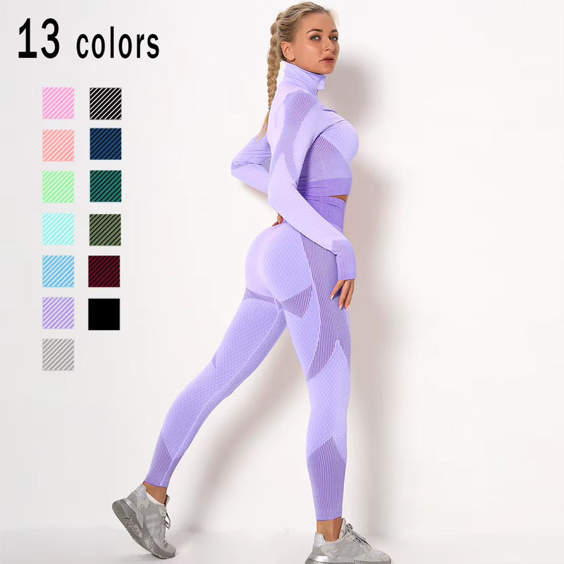 Seamless Yoga Set Women'S Sportswear Fitness Yoga Clothing Female Gym Workout Running Suit Quick Dry Breathable Active Wear