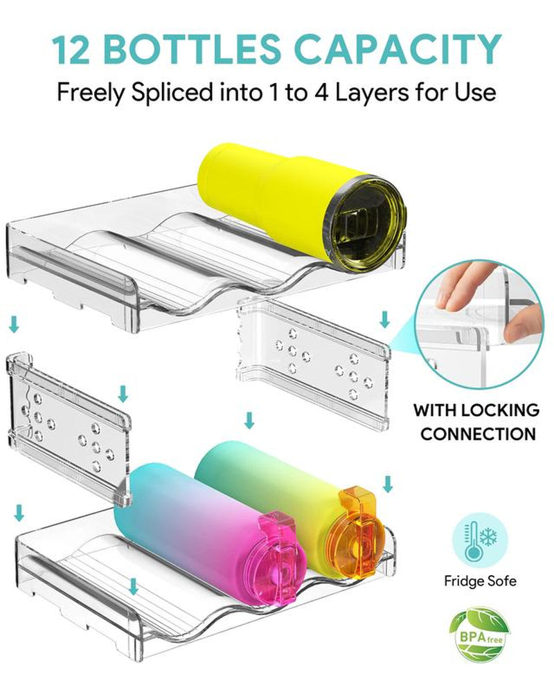 [New Deal] Water Bottle Organizer – 4-Pack Stackable Cup Holder for Cabinet, Countertop, Pantry, Fridge; Free-Standing Tumbler Storage Rack, Multicolor