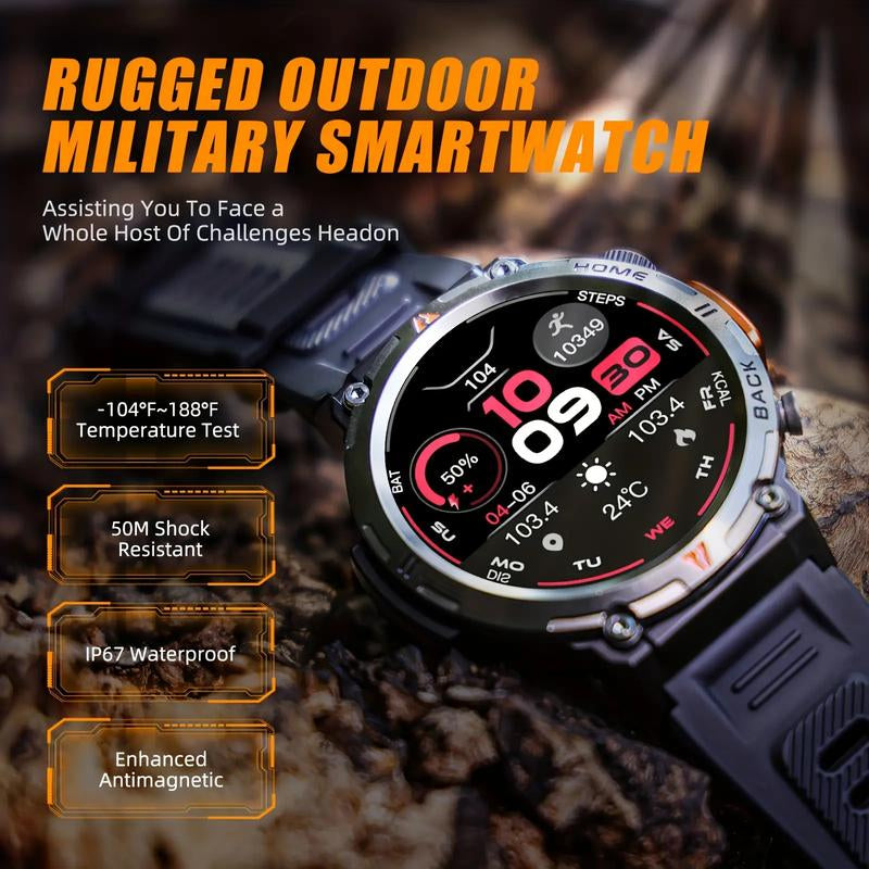 Sports Smart Watch for Men: LED Lighting, Answer/Make Calls, Outdoor Sports Watch, Fitness Tracker, Pedometer & More Android Devices Mobile Phone